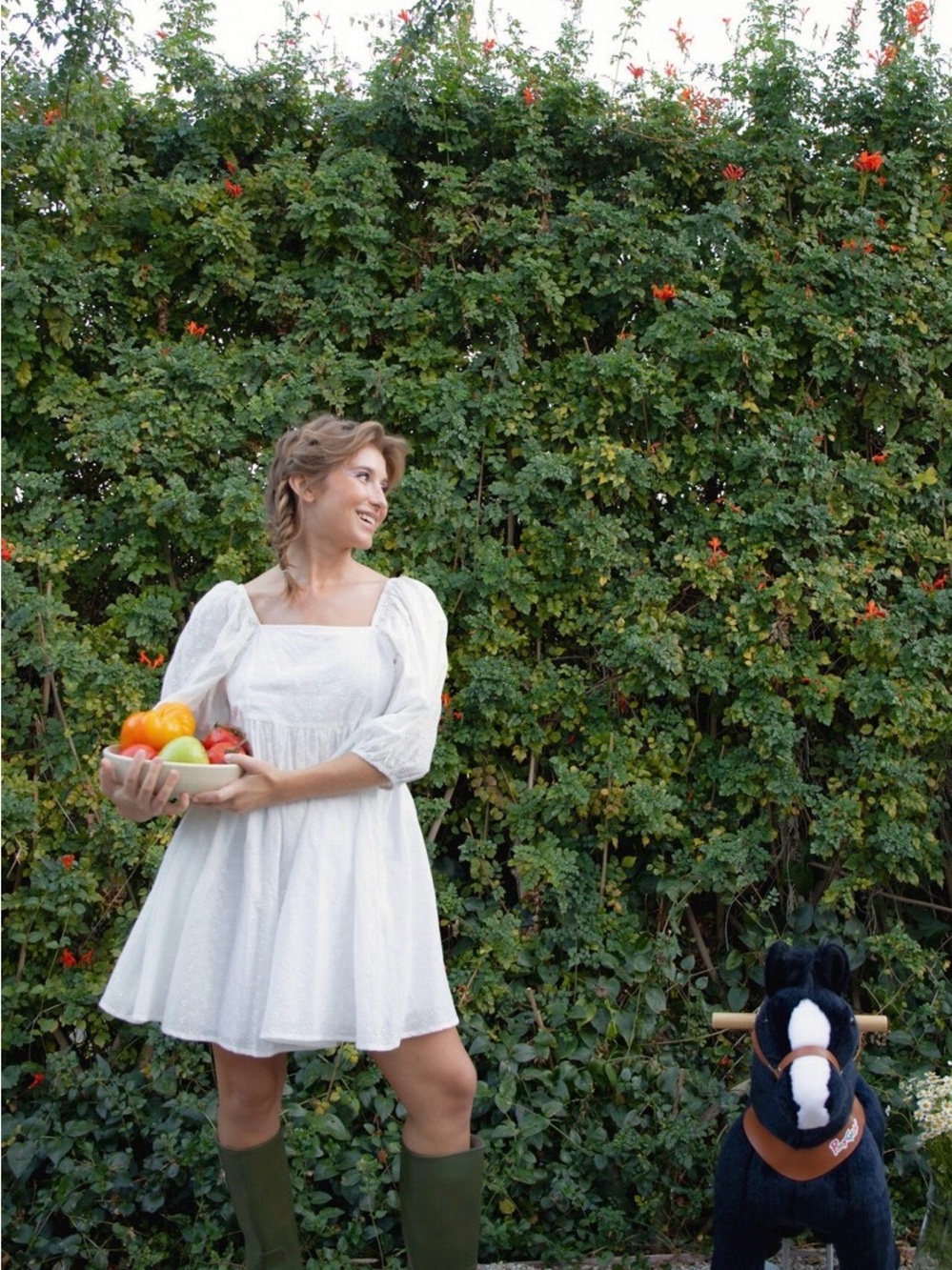 Square-Neck White Puff-Sleeve Mini Dress
